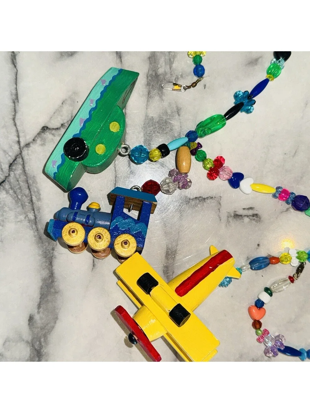 3 Strand Handmade Beaded String Airplane Train Boat Mobile Toran Hanging Art